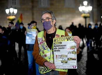 Concentración en Barcelona contra la amenaza que representa Vox. (Josep LAGO/AFP)