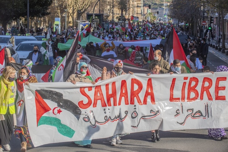 Manifestación realizada el pasado 20 de diciembre en Donostia bajo el lema «Erreferenduma Orain, Sahara Libre». (Juan Carlos RUIZ | FOKU)