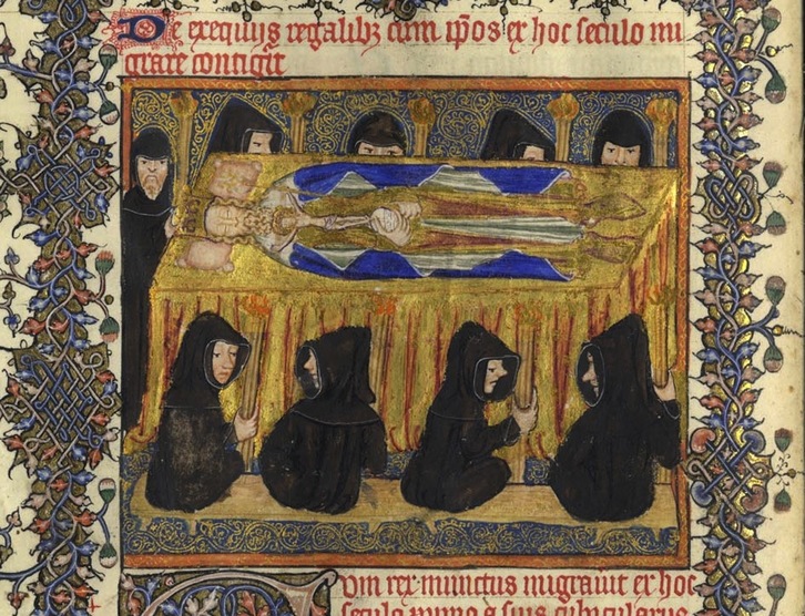 Imagen de un funeral real del siglo XIV, similar al que habría tenido la reina de Nafarroa Juana II cuando murió en 1349 a causa de la peste. (ARCHIVO GENERAL DE NAFARROA)