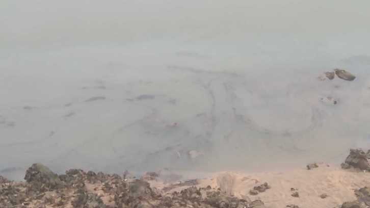 Aguas del río Barbadun, en Muskiz, después del último vertido de Petronor.