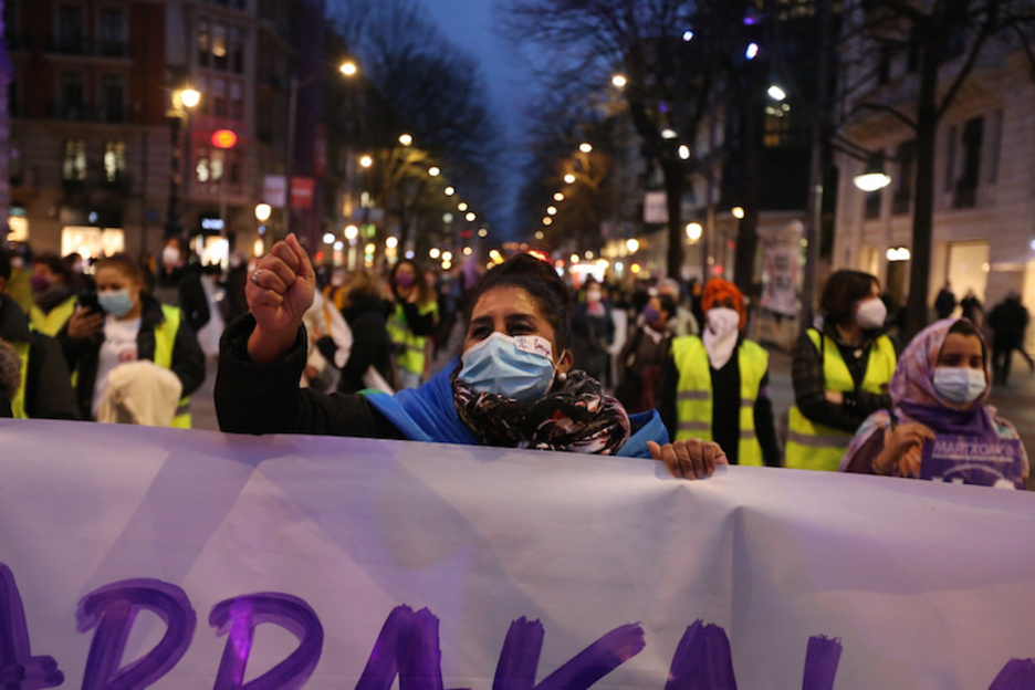 Mobilizazioaren buruan sutsu Bilbon. (Aritz LOIOLA | FOKU)