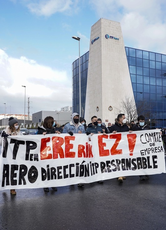 Manifestación ante las instalaciones de ITP Aero en Barakaldo, el pasado 9 de diciembre. (Marisol RAMIREZ | FOKU).