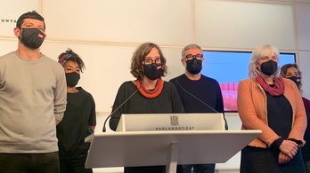 Rueda de prensa de la CUP este jeueves en el Parlamente. (CUP Països Catalans)