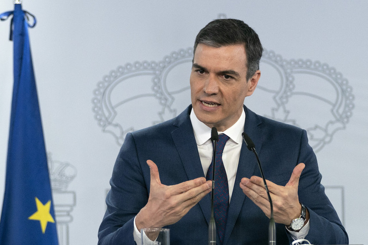 El presidente español, Pedro Sánchez, en la comparecencia de este martes. (Andrea COMAS/AFP)