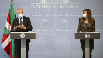 Josu Erkoreka y Olatz Garamendi, durante su comparecencia de este viernes. (IREKIA)