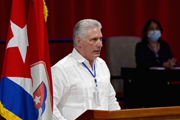 Díaz-Canel, durante una intervención en el VIII Congreso del Partido Comunista de Cuba. (Ariel LEY/ACN/AFP)