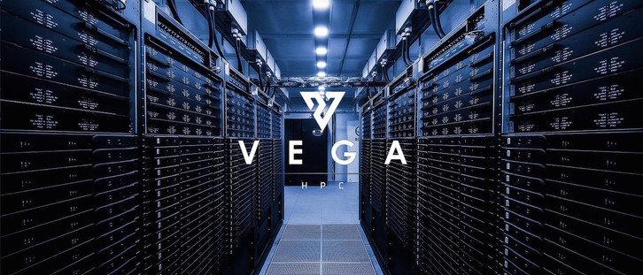 Logo e instalaciones del «supercomputador» Vega. (Eurohpc-ju)