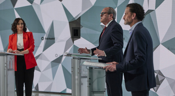 Díaz Ayuso, Gabilondo y Bal, en el debate de este miércoles noche. (Telemadrid)