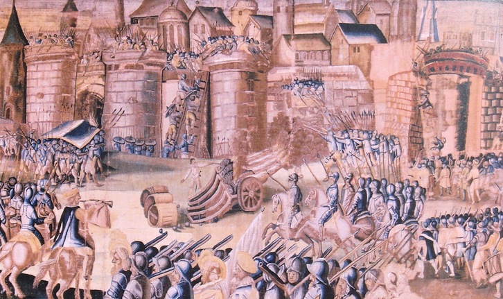 Recreación del asedio a una plaza en el siglo XVI como el que sufrió Donibane Garazi en julio de 1521, hace quinientos años. (NAIZ)