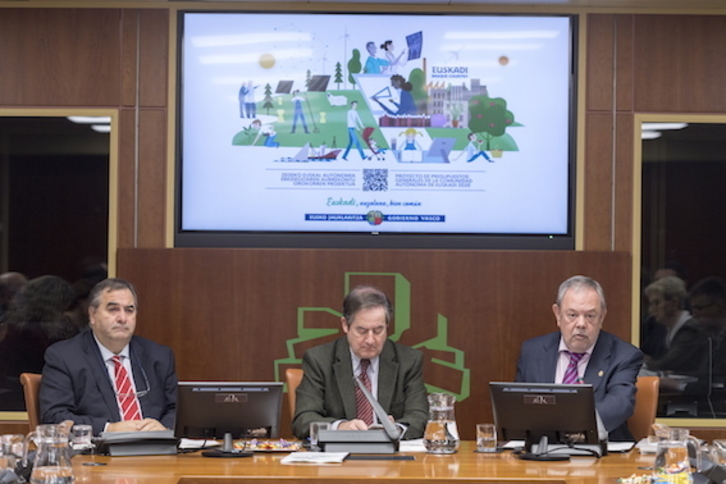 El consejero de Economía y Hacienda, Pedro Azpiazu, durante la presentación del proyecto de presupuesto de 2020 en el Parlamento. (Juanan RUIZ/FOKU)