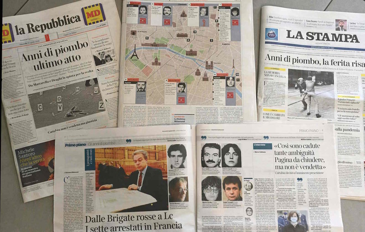 Diarios italianos recogen la noticia de las detenciones en el Estado francés. (Vincenzo PINTO/AFP)