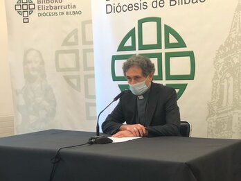 Joseba Segura, en la comparecencia ofrecida tras conocerse su nombramiento. (@DiocesisBIlbao)