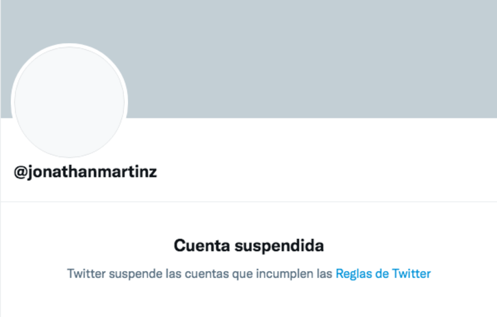 La cuenta de Twitter de Jonathan Martínez, suspendida. 
