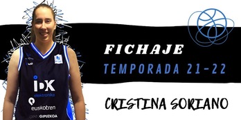 Cristina Soriano, una apuesta de futuro para IDK Euskotren. (IBAETA BASKET)