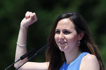 Ione Belarra, en el discurso del domingo. (Oscar DEL POZO | AFP)