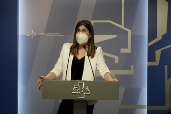 La portavoz de Elkarrekin Podemo-IU, Miren Gorrotxategi, anunció el acuerdo el miércoles pasado. (Raúl BOGAJO-FOKU)