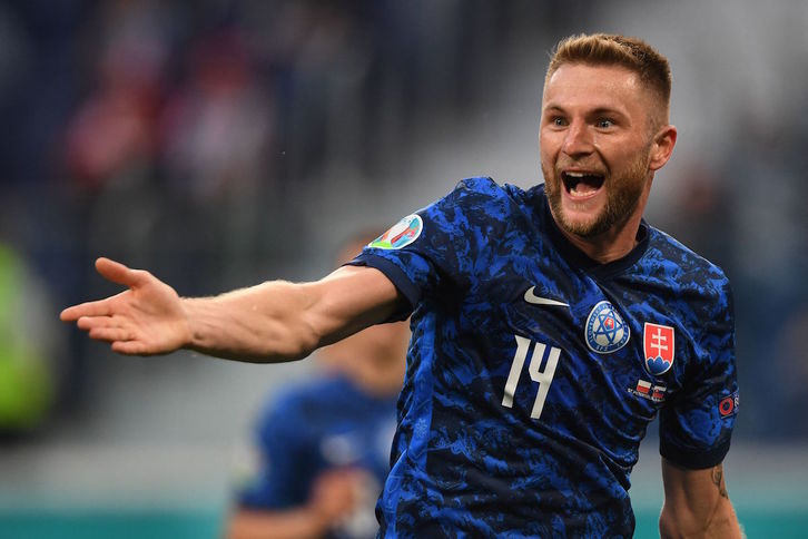 El central del Inter, Milan Skriniar, celebra el definitivo 1-2. (Kirill KUDRYAVTSEV/AFP) 