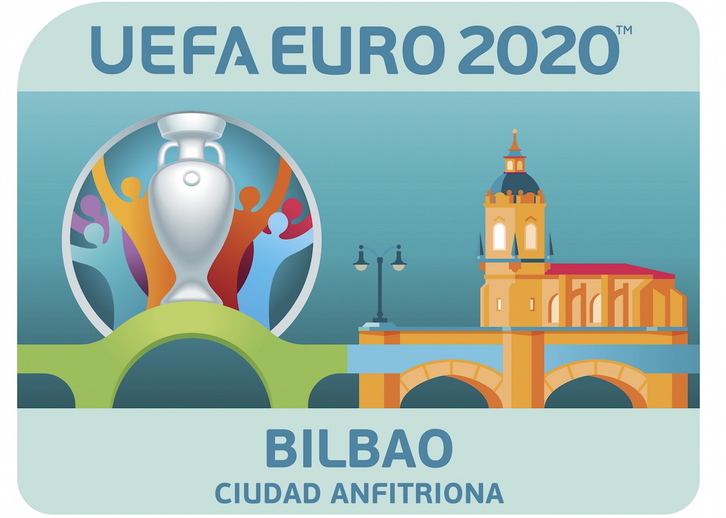 Cartel de la UEFA con la sede de Bilbo para la Eurocopa. (Marisol RAMIREZ / FOKU)