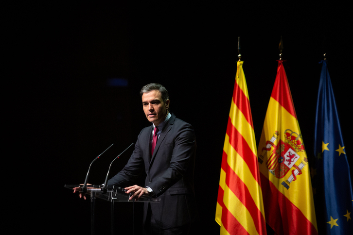 Pedro Sánchez, en el acto de este lunes en Barcelona. (David ZORRAKINO/EUROPA PRESS)
