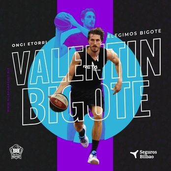 Foto de bienvenida Bilbao Basket al alero Valentin Bigote. (BILBAO BASKET)