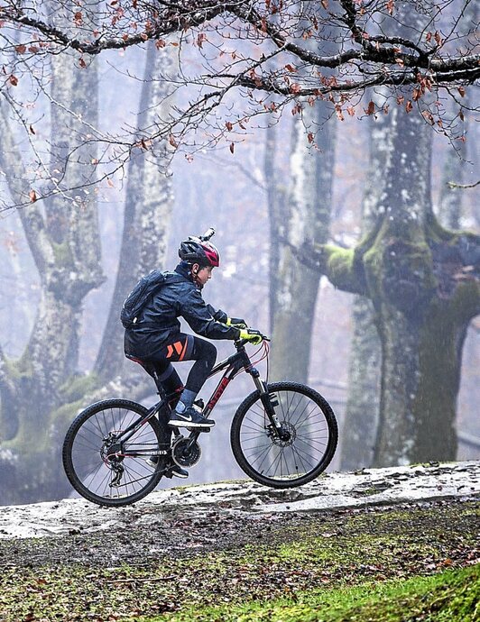 Un ciclista se adentra por los bosques de Urkiola. (FOKU)