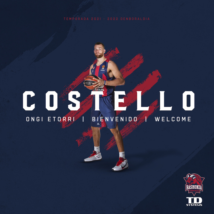 Costello, 2021-2022 denboraldiko Baskoniaren lehen fitxaketa. (@BASKONIA)