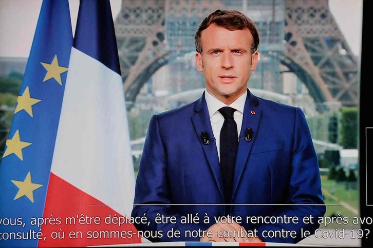 Emmanuel Macron, en su comparecencia para anunciar las nuevas medidas contra el coronavirus. (Ludovic MARIN/AFP)