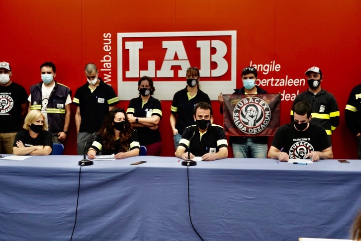 Comparecencia de los representantes sindicales de LAB. (Marisol RAMIREZ/FOKU)