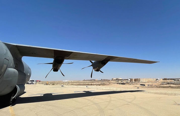 Aeronave de las fuerzas estadounidenses en Irak. (Ayman HENNA/AFP)