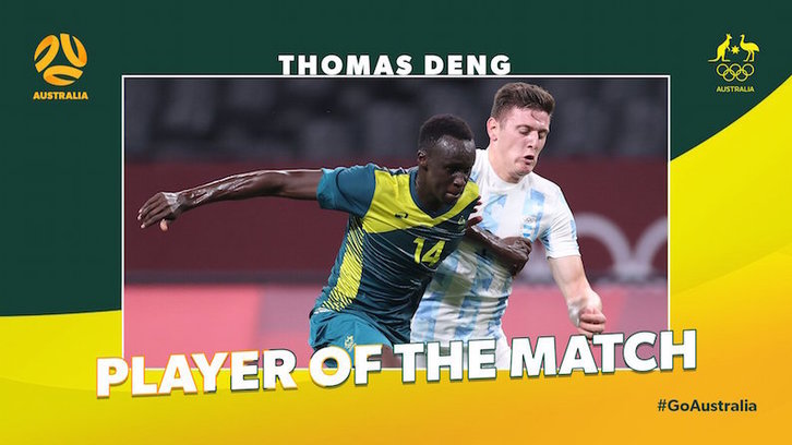 Nombrado Mejor Jugador del Partido en el debut de Australia contra Argentina en los juegos. (FOOTBALL AUSTRALIA)