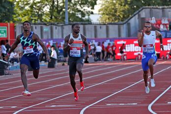 Trayvon Bromell, el pasado 13 de julio en una prueba disputada en Gateshead, Gran Bretaña. (SCOTT HEPPELL / AFP)  