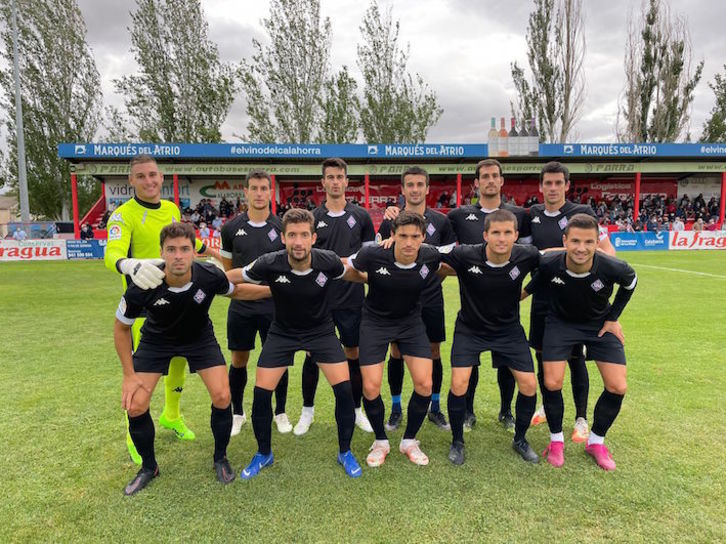 El once que ha alineado Iñigo Vélez hoy en La Planilla para enfrentarse al Calahorra. (SD AMOREBIETA)