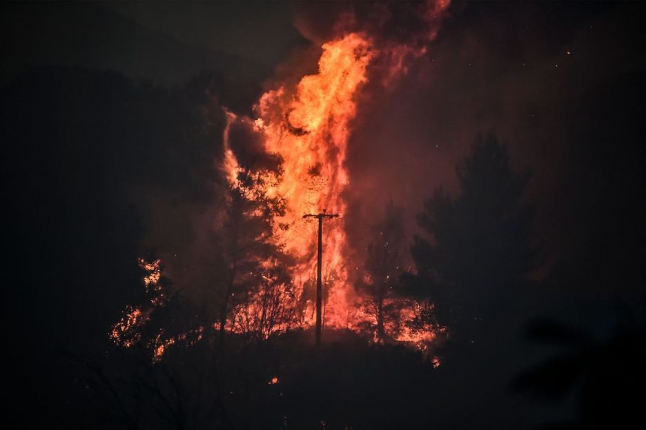 El bosque se quema en el área de Dekeleia cerca de Atenas. (Louisa GOULIAMAKI / AFP)