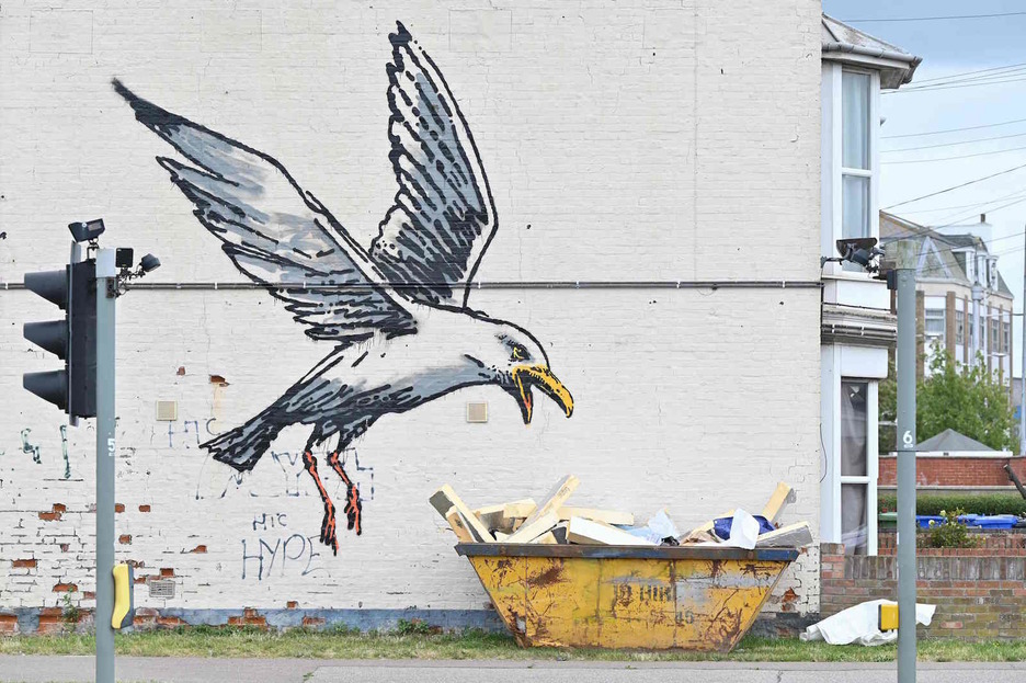 Una gaviota picotea sobre un contenedor en Lowestoft. (Justin TALLIS/AFP) 