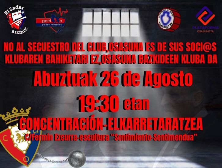 La concentración será este jueves junto al estadio de El Sadar.