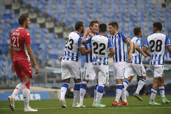Willian José se despidió de Anoeta con un gol en el amistoso contra el Mónaco. (Jon URBE/FOKU)
