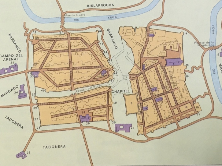 Plano de Iruñea fechado entre 1360 y 1423.