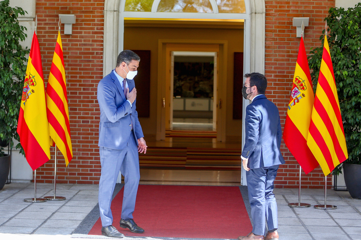 Sánchez y Aragonès, en la reunión de junio. Este miércoles volverán a verse. (Ricardo Rubio | Europa Press)