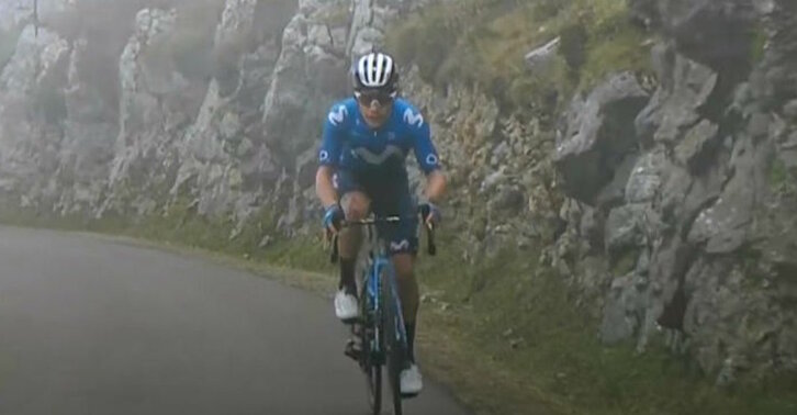 Miguel Ángel López, en la victoria en el Gamoniteiru antes de dejar la Vuelta. (MOVISTAR TEAM)