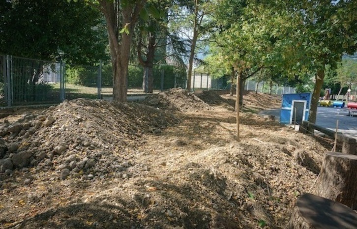 Urduñako eskolako jolastokian dagoen espazio naturala egokizten ari dira, jolastokia eta hezkuntza proiektua bera birnaturalizatzeko. (Endika PORTILLO/FOKU)