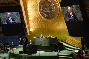El presidente de EEUU, Joe Biden, durante su intervención ante la Asamblea General de la ONU. (Brendan SMIALOWSKI/AFP)