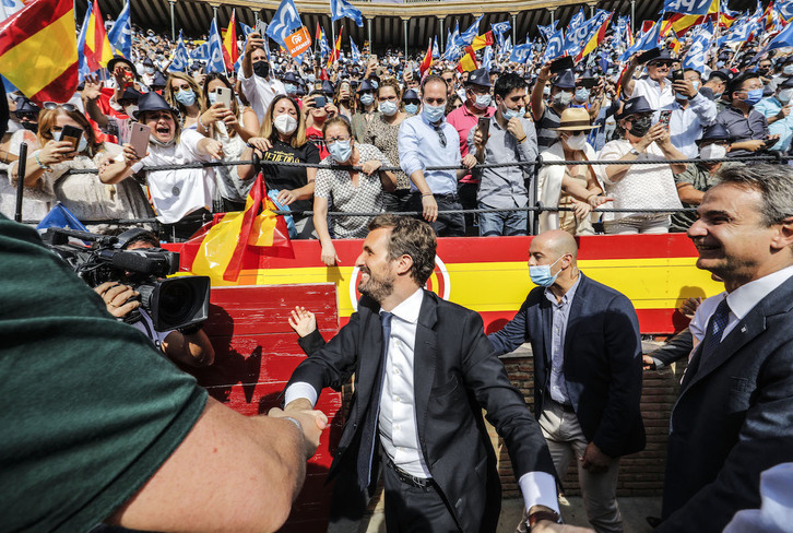 El presidente del PP, Pablo Casado, en el acto de clausura de la Convención Nacional del PP, en la Plaza de Toros de Valencia. (Rober SOLSONA/EUROPA PRESS)