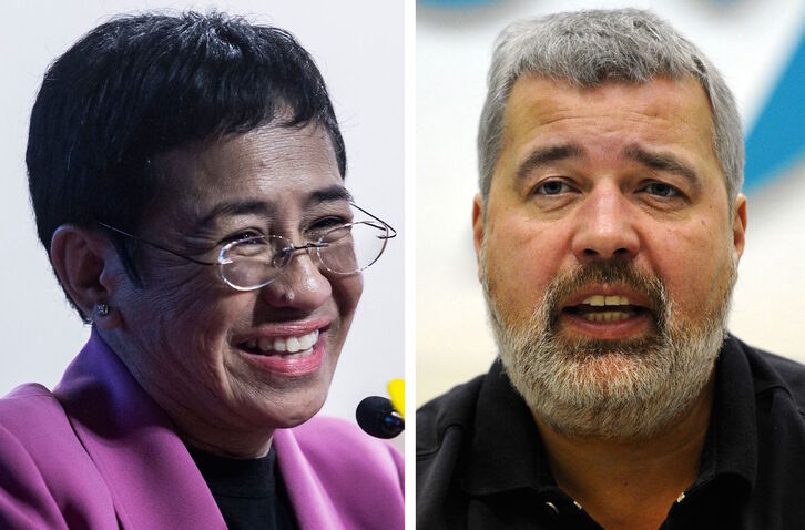 Maria Ressa y Dmitry Muratov, galardonados con el Nobel de la Paz 2021. (Isaac LAWRENCE/AFP)