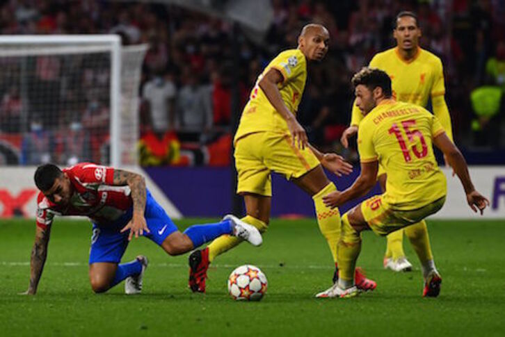 El Liverpool se ha visto beneficiado por la expulsión de Griezmann para llevarse un suculento triunfo del Wanda Metropolitano. (Gabriel BOUYS/AFP)
