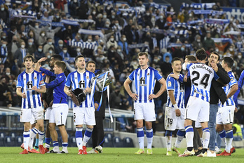 Los jugadores realistas jugarán en Austria con el refuerzo moral de lo vivido el sábado ante el Mallorca. (Gorka RUBIO/FOKU)