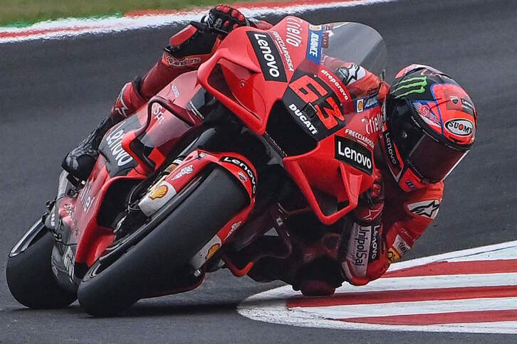 Ganbaia y su Ducati han sido los más rápidos en el circuito "Marco Simoncelli" de Misano Adriático. (Andreas SOLARO/AFP)