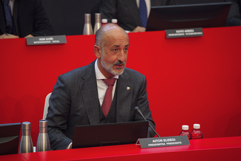 Aitor Elizegi durante la última Asamblea celebrada en San Mamés. (Aritz LOIOLA / FOKU)