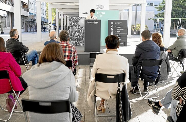 Acto celebrado por EH Bildu este lunes en Gasteiz. (Raul BOGAJO/FOKU)