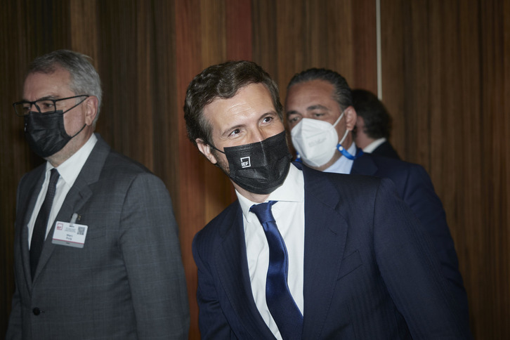 Pablo Casado, líder del PP, este lunes en Iruñea. (Eduardo SANZ | Europa Press)