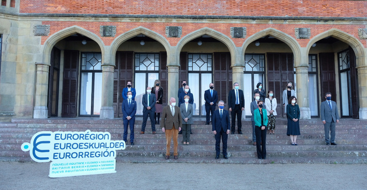 Asamblea extraordinaria de la Euroregión. Iñigo Urkullu, Alain Rousset y María Chivite han comparecido juntos. (Jon URBE/FOKU)